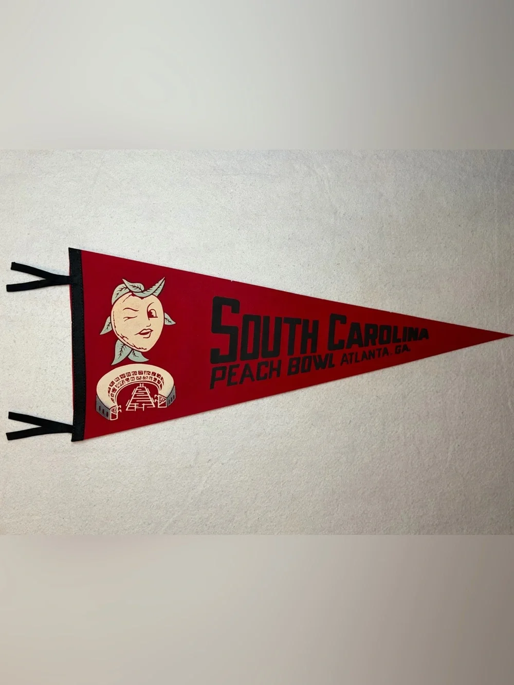 Vintage South Carolina Peach Bowl Atlanta GA Red Felt Pennant Football Souvenir